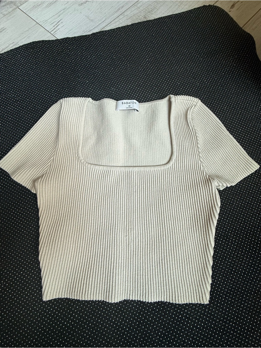 Babaton Ivory Ribbed Square-Neck Short Sleeve Tee